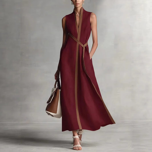 Summer Elegant Sleeveless Belted Maxi Dress