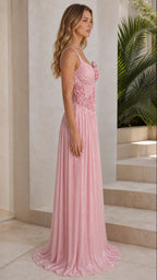 Pink evening gown side profile view