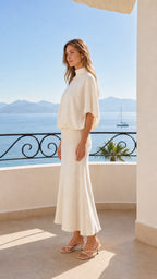 Side view of cream two-piece set
