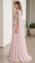 Side profile of Blush Pink formal gown