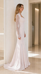 Pink formal gown side profile view