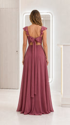 Back view showcasing tie bow and open back detail