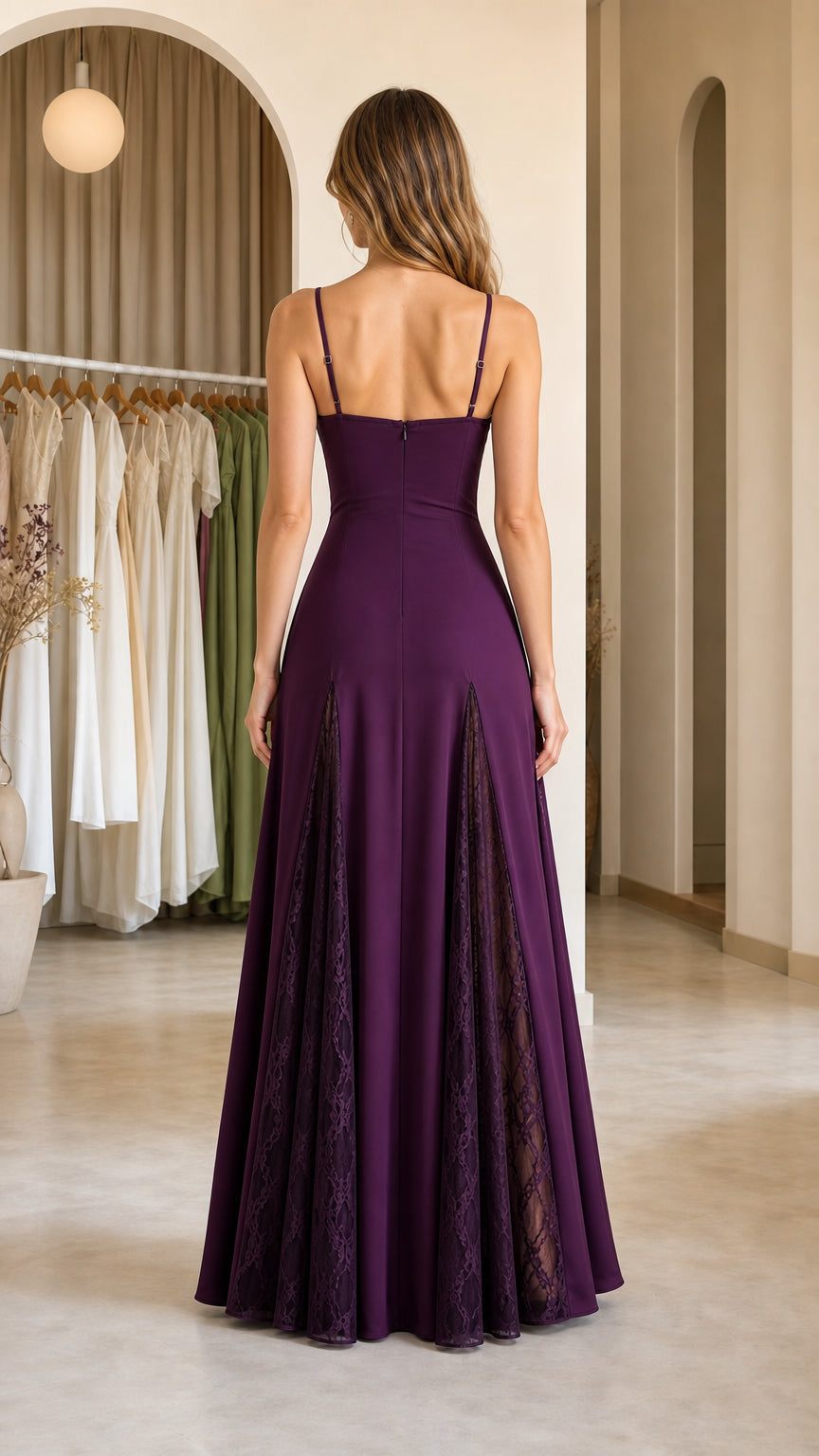 Back view of purple evening gown