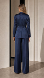 Navy satin pant suit back view