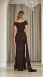 Back view of brown sequin evening dress