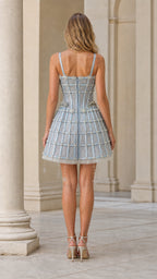 Back view showing zipper and structure of Light Blue dress