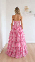 Back view of pink floral maxi dress