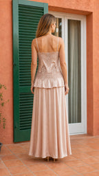 Elegance Lace-Trimmed Cami Top and Maxi Skirt Set in Champagne back view