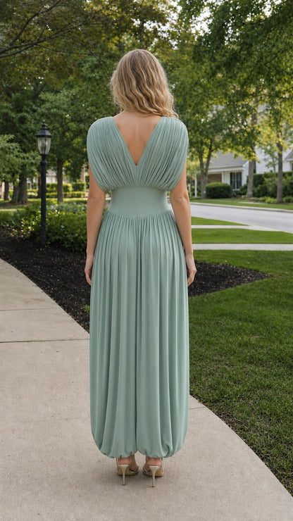 Back view of Sage Green maxi dress