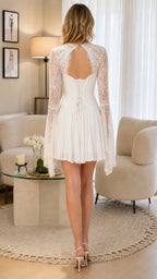 Back view showing keyhole detail on White mini dress