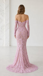 Back view of pink mermaid evening dress showing backline