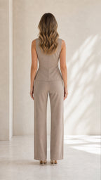 Back view of taupe trouser set