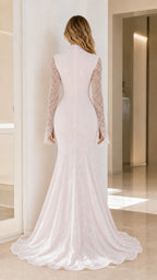 Pink evening dress back view with train