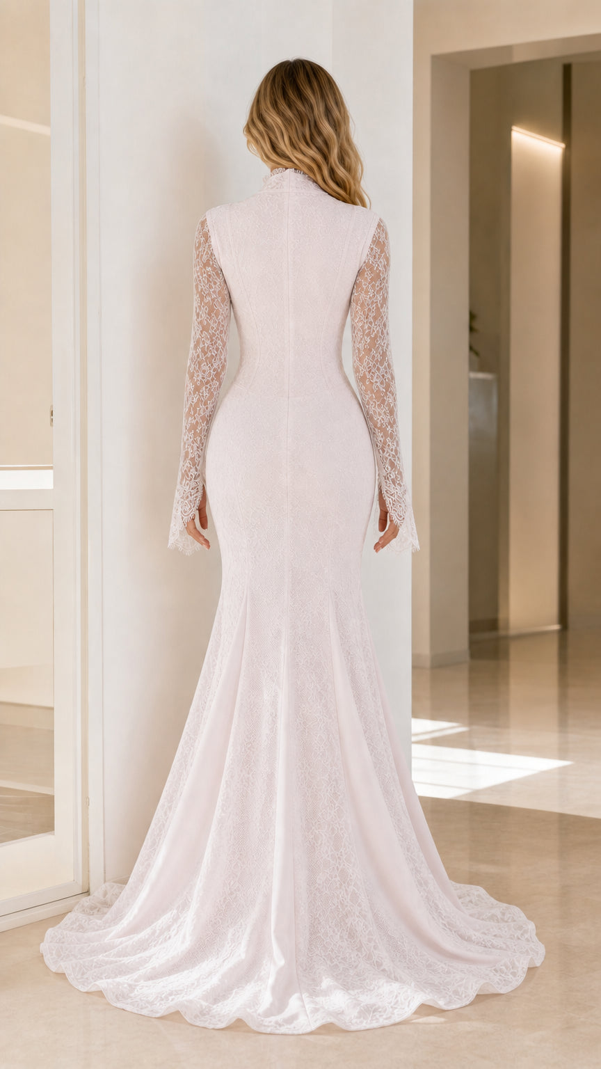 Pink evening dress back view with train