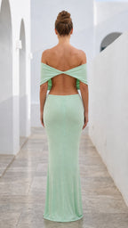 Mint green formal gown open back view