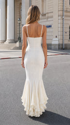 Back view of White dress with adjustable straps