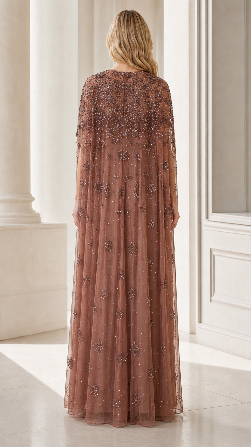 Back view of dusty rose formal dress