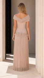 Back view of Champagne evening dress