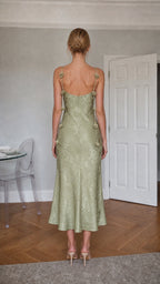Sage Green satin midi dress back view