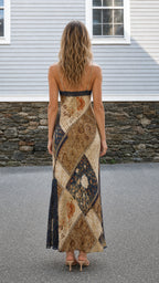 Back view of model wearing Brown Multi maxi dress