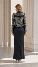 Back view of black evening gown
