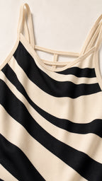 Close-up of zebra pattern fabric and strap construction