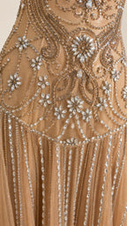 Close-up detail of crystal beadwork on the bodice