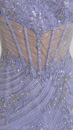 Close-up detail of sequin and bead embellishments on bodice