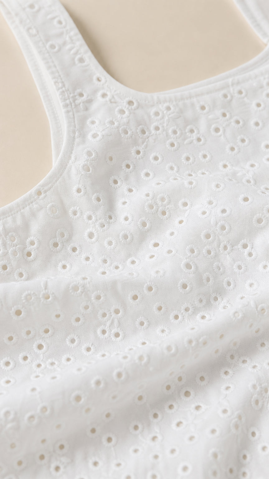 Close up texture of white eyelet embroidery fabric