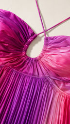 Close up of halter neck and pleated texture detail
