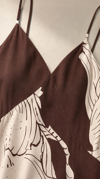 Close-up of V-neckline and strap detail