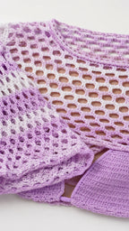 Close-up detail of purple open knit texture