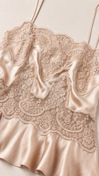 Close up of lace trim and satin texture on the camisole top