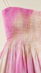 Close up of pink smocked bodice detail