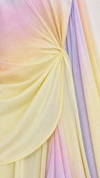Close-up texture view of multi ombre pleated fabric