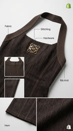 Close-up detail of fabric texture, hardware, and stitching