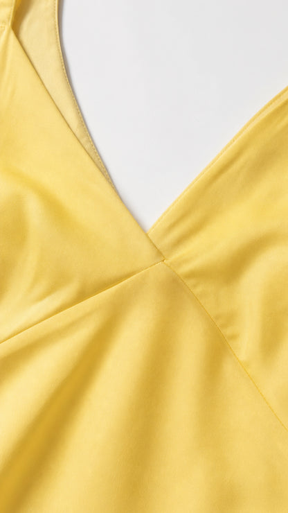 Close-up of v-neckline and smooth fabric detail