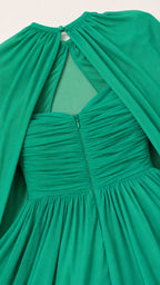 Close-up of the back keyhole and ruched bodice details