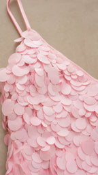 Close-up detail of pink textured 3D petal appliques