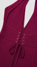 Close-up detail of bodice and lace-up back