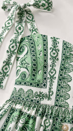 Close-up of tie strap and fabric pattern details
