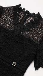 Close-up detail of upper bodice and lace texture