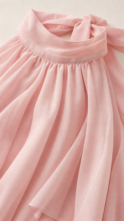 Close-up of pink chiffon fabric and halter collar