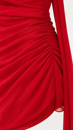 Close-up of red ruched fabric texture