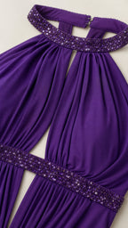 Close-up of sequin-trimmed halter neckline and bodice details