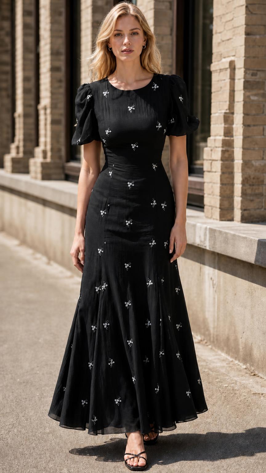 Front view of black maxi dress variant