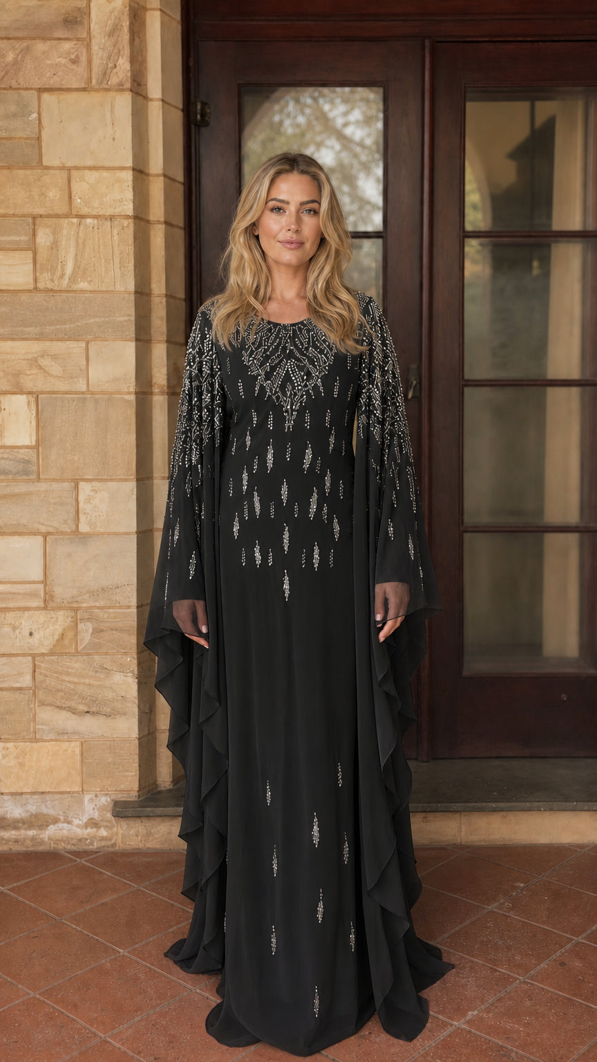Black beaded kaftan maxi dress