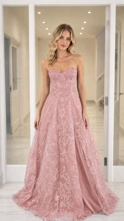 Front view of the pink sequin evening gown
