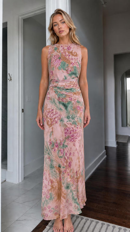 Front view of pink floral maxi dress variant