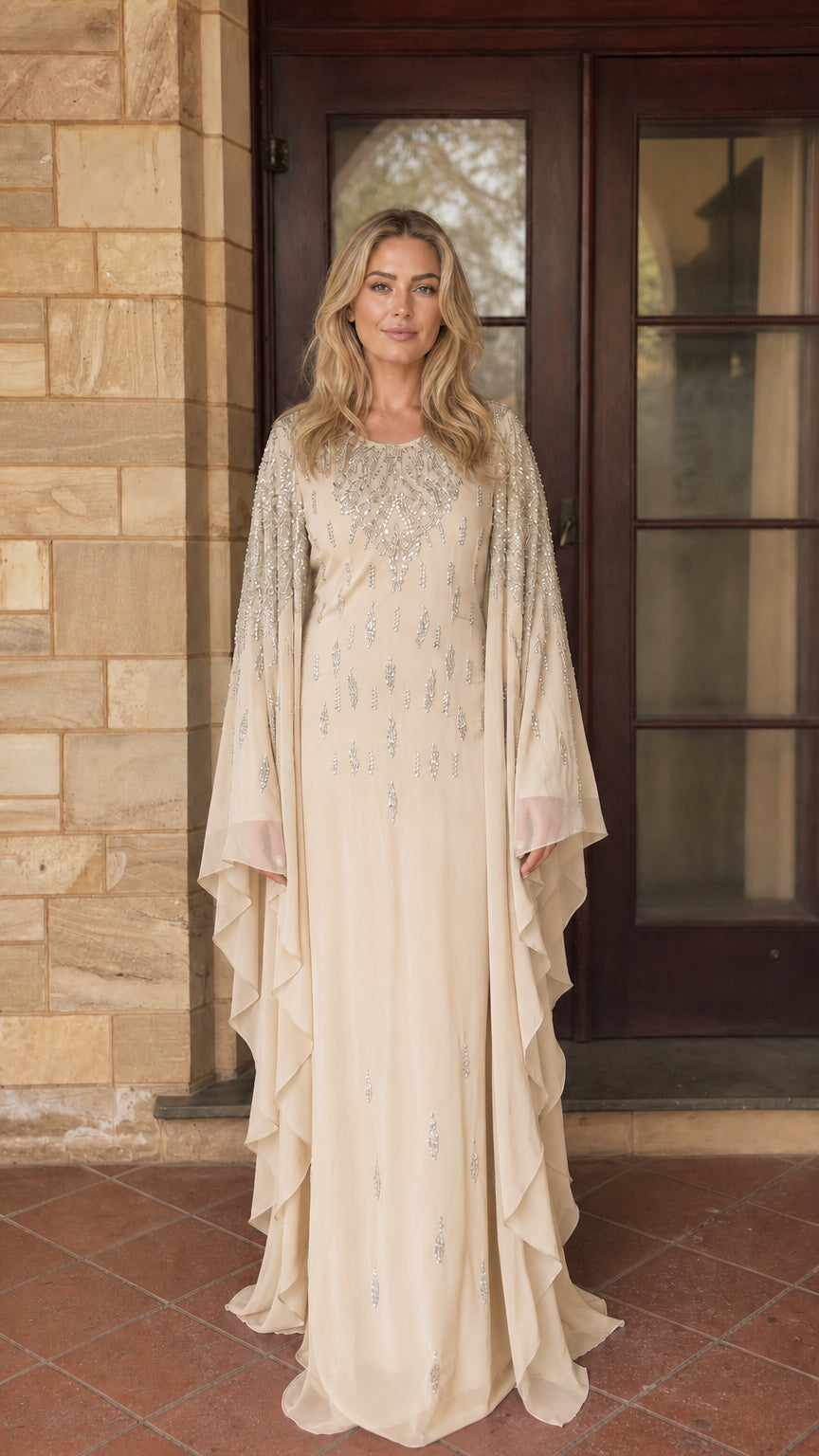 Champagne beaded kaftan maxi dress